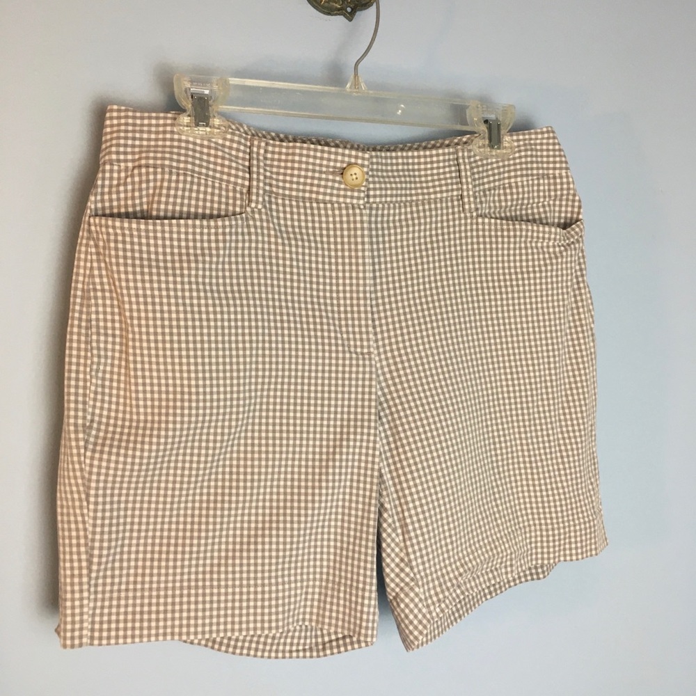 Lands End grey & white gingham check shorts, fit 2